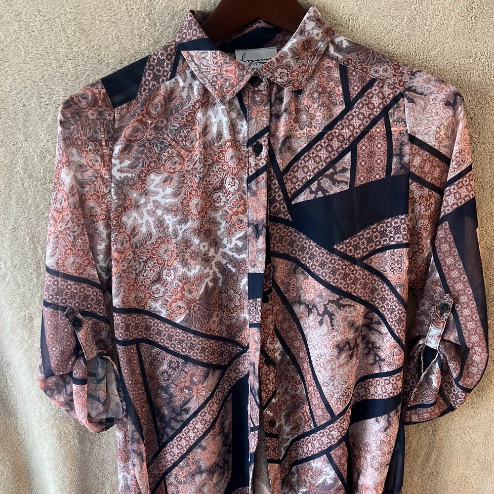 Lynn Ritchie Silver Women's Button Down Blouse - Size XS - Black, Peach, Rust